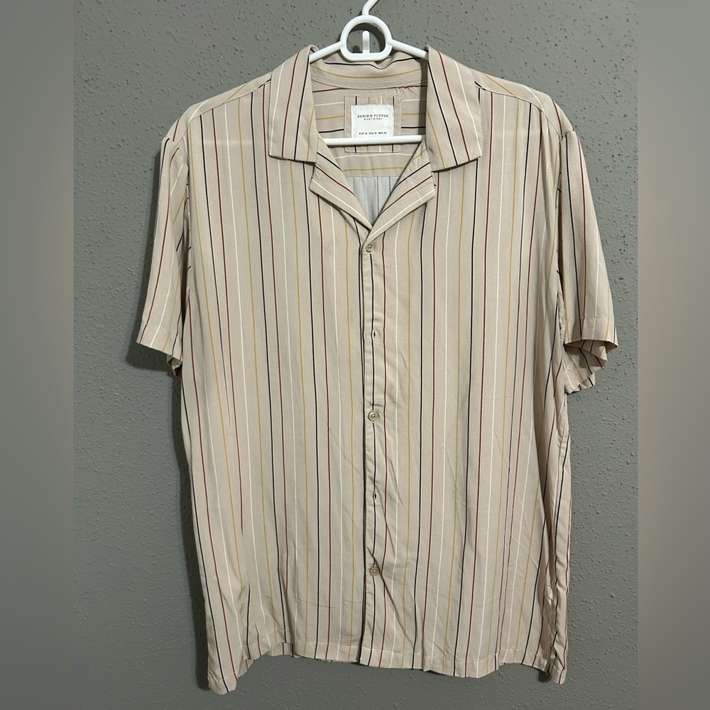 Denim & Flower Beige Striped Casual Shirt. Mens size medium.